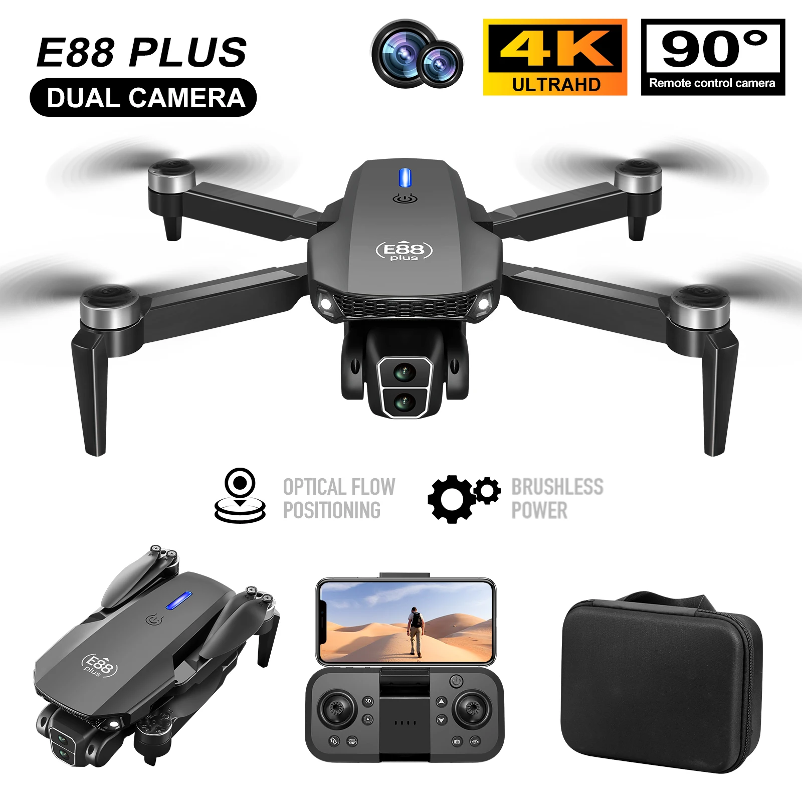 Drone Aerial Photography - New E88 Plus Quadcopter Drone: 90°